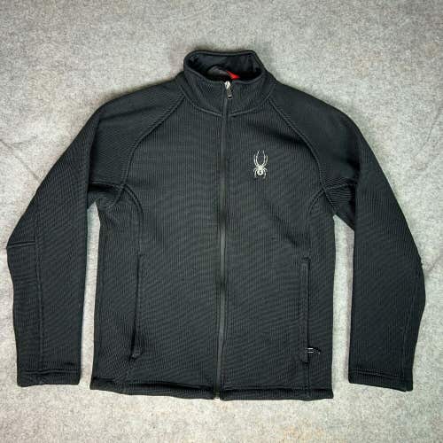 Spyder Men Jacket Small Black Gray Coat Knit Heavyweight Sweater Zip Logo Casual
