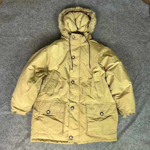 Vintage Woolrich Jacket Large Tan Puffer Hooded Parka USA Button Zip Outdoor Top