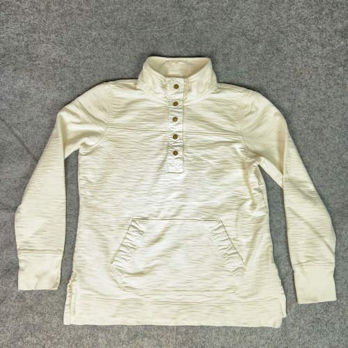 LL Bean Womens Sweater Small Cream Snap Sweatshirt Organic Cotton Pocket Top