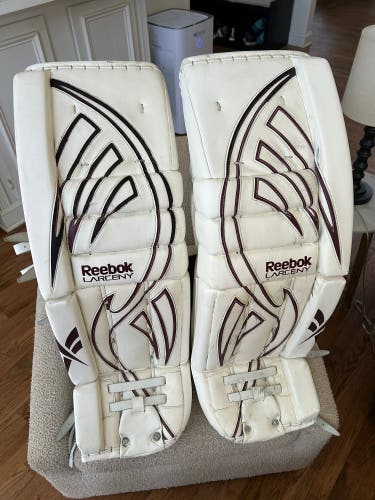NHL/AHL Game Used Reebok Larceny Pro Goalie Leg Pads Size 34”+3” Braden Holtby