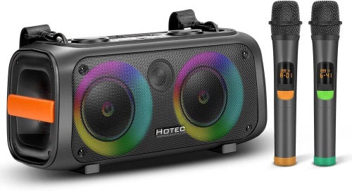 NEW Hotec Wireless Bluetooth Portable Karaoke PA Speaker System + 2 Microphones!
