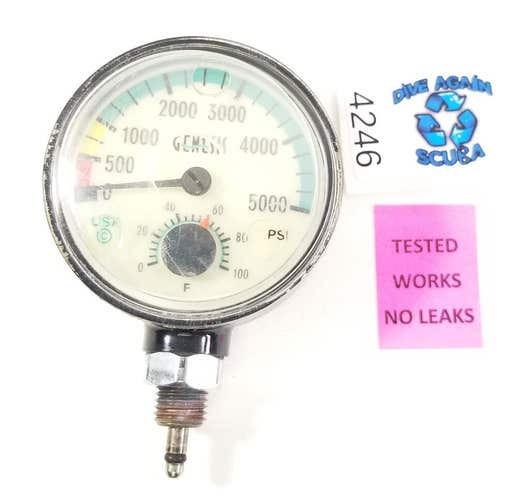 Genesis Sherwood 5000 PSI SPG Submersible Scuba Pressure Gauge w Thermometer