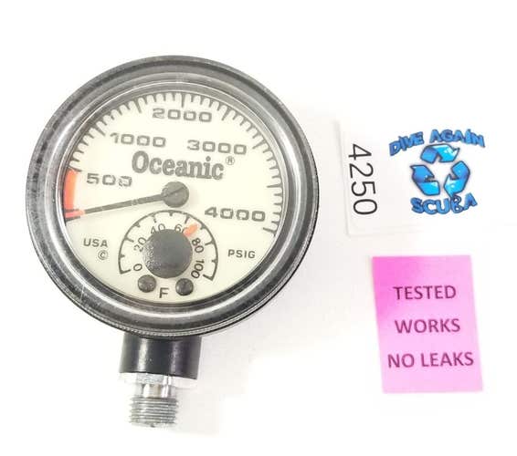 Oceanic 4000 PSI SPG Submersible Pressure Gauge + Thermometer 4,000 Scuba  #4250
