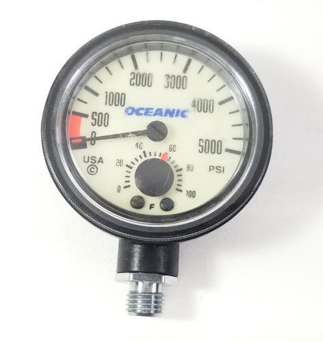 Oceanic 5000 PSI SPG Submersible Pressure Gauge + Thermometer 5,000 Scuba  #4144