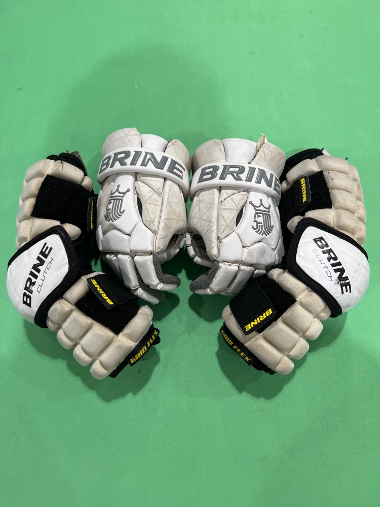 White Used Brine King Superlight III Lacrosse Gloves &  Brine Clutch Elbow Pads