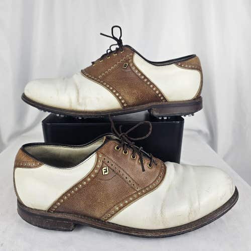 Footjoy Classics Dry Premiere Spiked Golf Shoes White Brown Saddle Mens 11.5 D