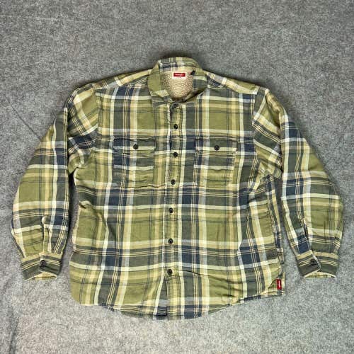 Wrangler Mens Shirt Extra Large Green Gray Flannel Sherpa Lined Camp Cabin Top