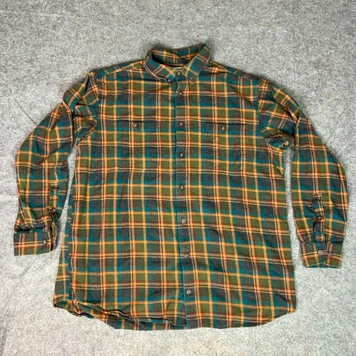 Duluth Trading Mens Shirt Extra Large Tall Green Orange Flannel Hiking Camp Top