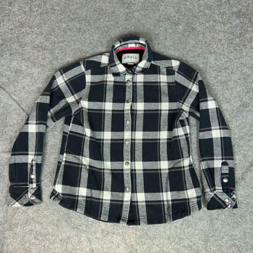 Orvis Womens Shirt Small Flannel Black Gray Snap Pockets Outdoor Cabin Comfy Top