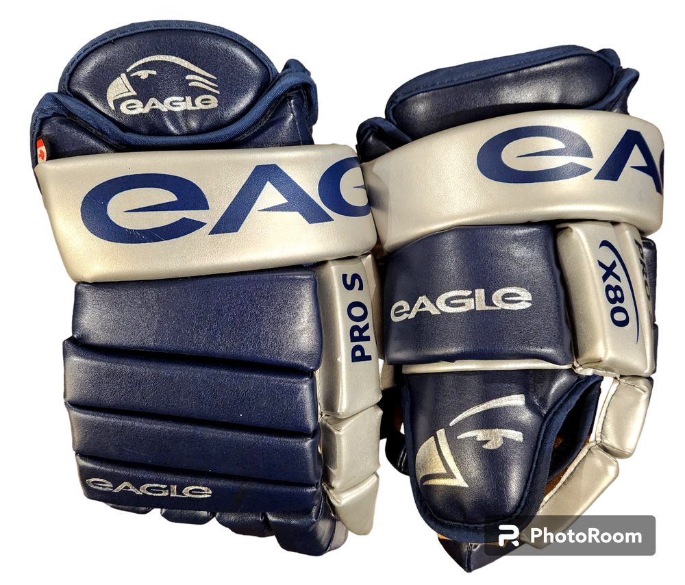 EAGLE X80 PRO STOCK HOCKEY GLOVES 14" NAVY SILVER MADE IN CANADA MIC