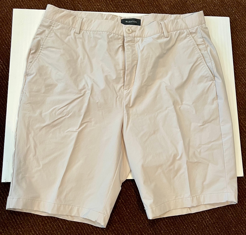 Gently Used Lt. Khaki BUGATCHI Classic Shorts Nylon Chinos Flat Front (Size 35)