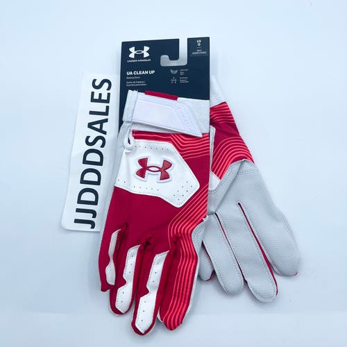 Under Armour UA Clean Up Batting Gloves 1365461-600 White Red Men’s Size Large