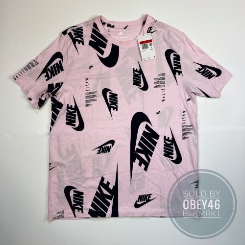 Nike AOP Tee Shirt Black Pink All Over Print T-Shirt L