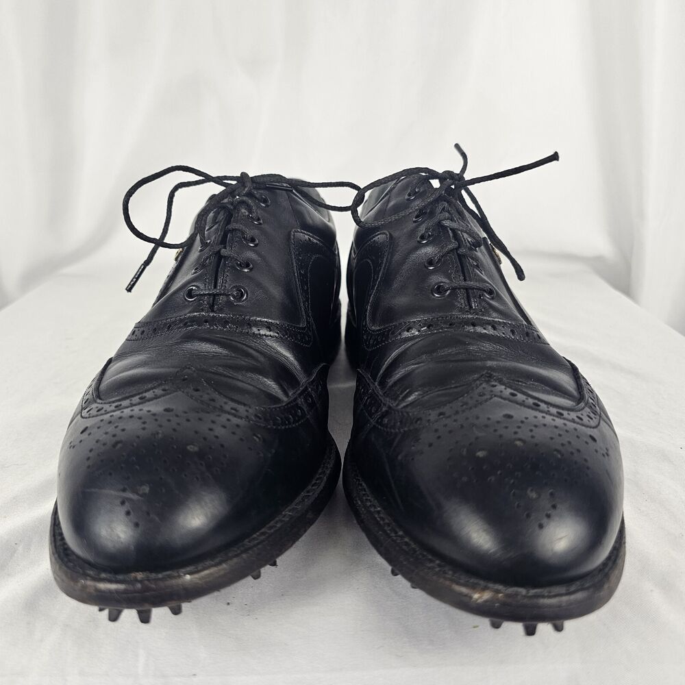 VTG FootJoy Classics Men Black Wingtip Brogue Leather Golf Cleats USA 12 retro Footjoy classics black wingtip - Gem main image 2