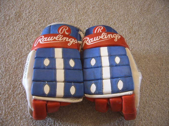 Hockey Gloves-Rare Vintage Great Condition Rawlings 888 Leather Hockey Gloves 14" Canadiens