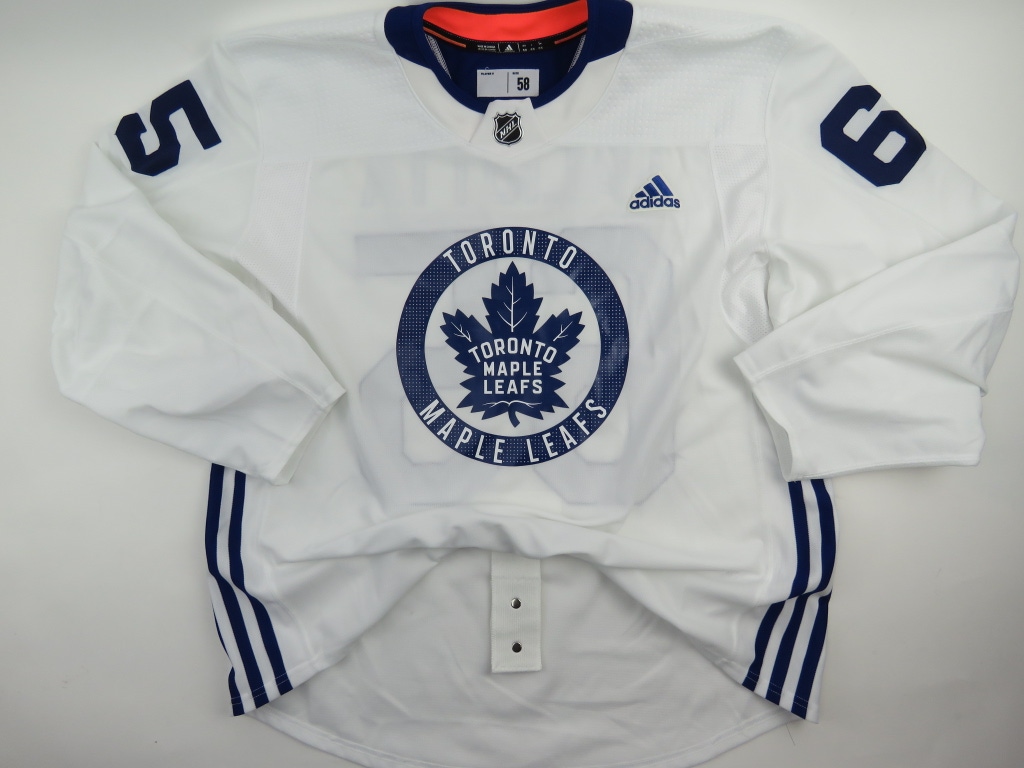 Adidas Toronto Maple Leafs Practice Worn Authentic NHL Hockey Jersey White #65 Size 58