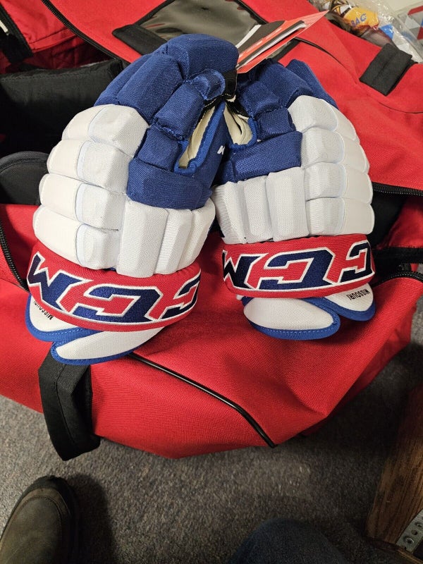 New with tags CCM HG4PC Gloves 14" Pro Stock - White w/ red & blue