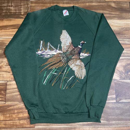 Vintage Pheasant Graphic Crewneck Sweatshirt Jerzees Made in USA Size Medium 80s