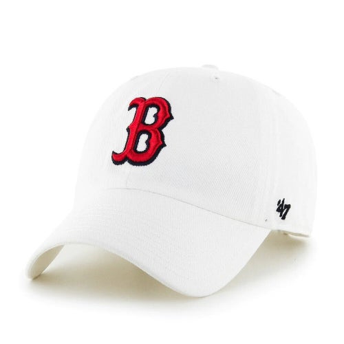 Boston Red Sox B '47 Brand WHITE MLB Clean Up Adjustable Strapback Hat Dad Cap
