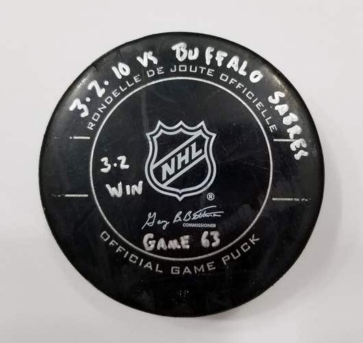 3-2-10 Pittsburgh Penguins vs Buffalo Sabres NHL Game Used Hockey Puck