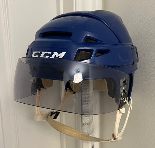 Used Small Toronto Maple Leafs CCM Pro Stock Vector V08 Helmet with short cut Oakley tinted visor