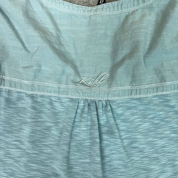 Kuhl Womens Shirt Small Blue Short Sleeve Henley Outdoor Logo Top