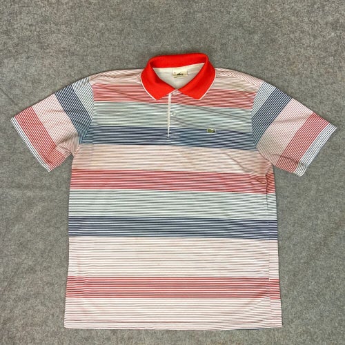 Vintage Lacoste Mens Polo Shirt Extra Large Red Blue Striped Alligator France