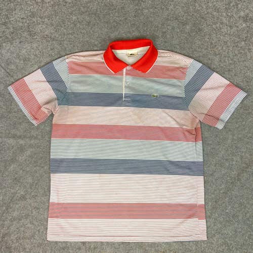 Vintage Lacoste Mens Polo Shirt Extra Large Red Blue Striped Alligator France