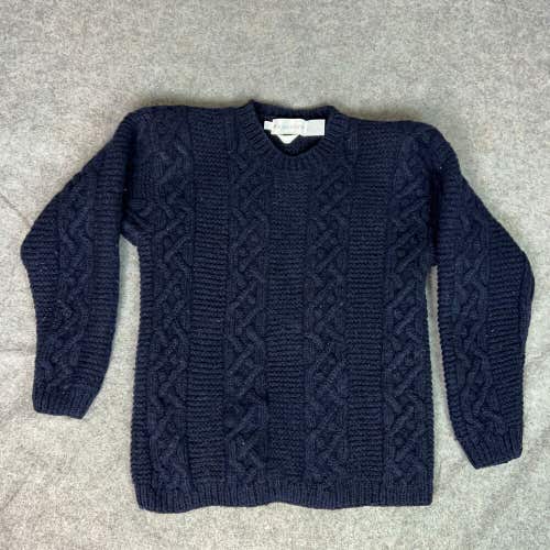Eagles Eye Women Sweater Small Navy Shetland Wool Cable Knit Hand Knit Heavy Top