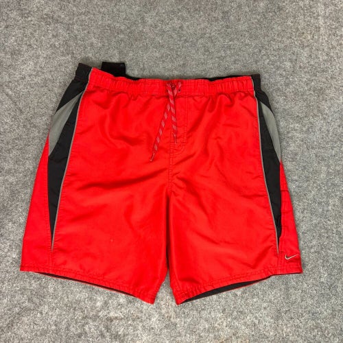 Nike Mens Swim Suit Large Red Black Swoosh Board Shorts Trunks Beach Swimming