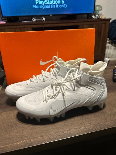 NEW SZ 13 Nike React Huarache 8 Elite Lacrosse White/Silver  Cw4447-100