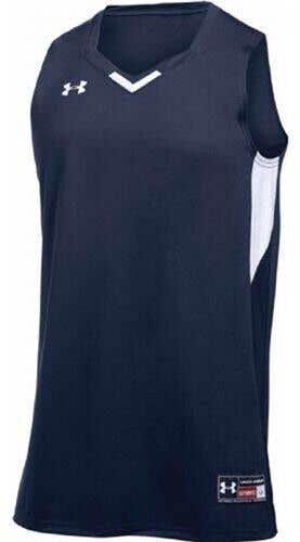 Under Armour Adult Mens Fury Size L Navy White Sleeveless Basketball Jersey New
