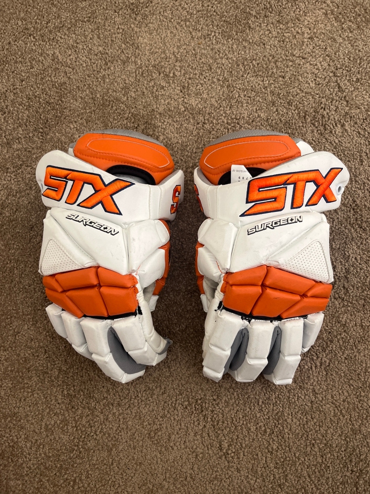 Used  STX 13" Surgeon Lacrosse Gloves Syracuse University