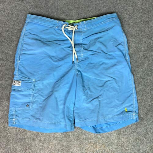 Polo Ralph Lauren Mens Swimsuit Large Blue Green Pony Beach Board Shorts Unlined