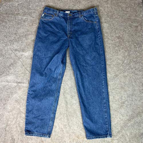 Carhartt Mens Jeans 38x32 Blue Denim Pant Straight Medium Wash Workwear Logo