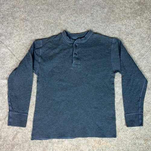 LL Bean Mens Shirt Medium Blue Henley Wool Blend Long Sleeve Outdoor Casual Top