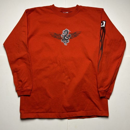 Y2K Utility Skateboarding Dragon Flames Long Sleeve T-Shirt Orange Sz S