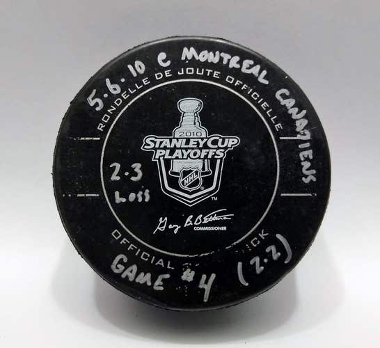 5-6-10 Playoffs Pittsburgh Penguins at Montreal Canadiens Game Used Hockey Puck