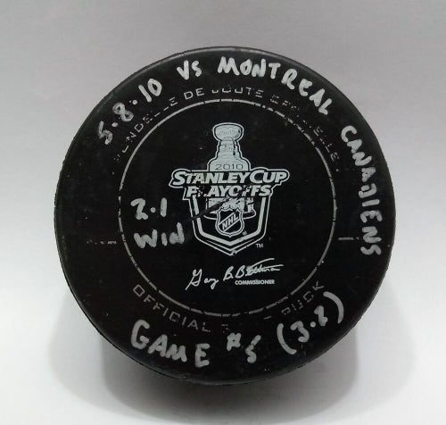 5-8-10 Playoffs Penguins vs Canadien NHL Game Used Puck LAST WIN at MELLON ARENA