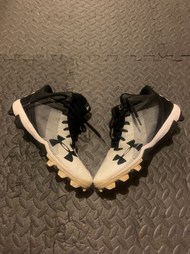 Baseball- White/black Used Adult Men's Size 10 Molded Cleats Under Armour High Top