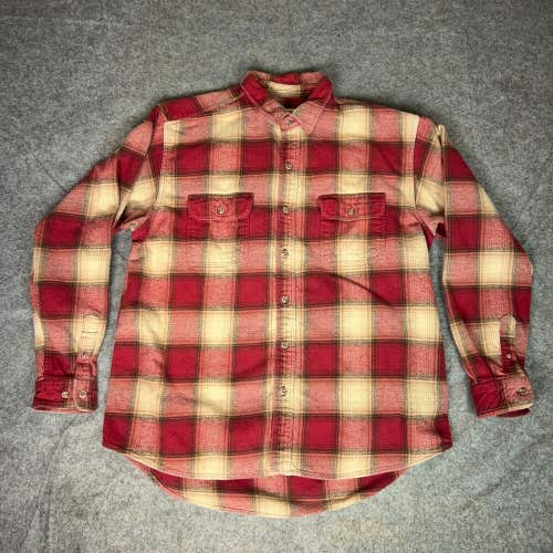Vintage Field and Stream Mens Flannel 2XL XXL Tall Red Beige Check Heavyweight