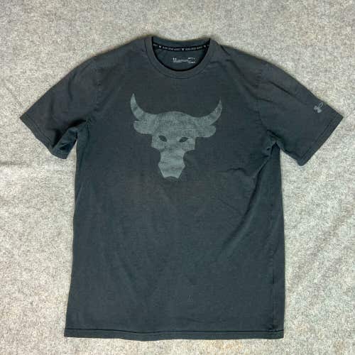 Under Armour Mens Shirt Large Gray Tee T Project Rock Bull Sports Logo Causal