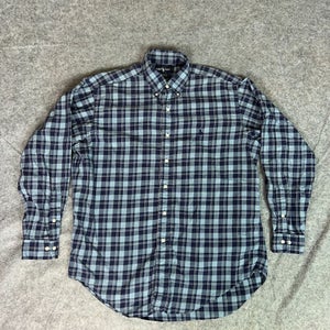 Vintage Ralph Lauren Mens Shirt Large Blue Plaid Pony Button Casual Top Yarmouth