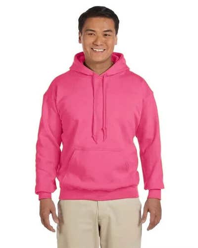 Gildan Adullt 18500 Heavy Blend Size Medium Safety Pink Hooded Sweatshirt New