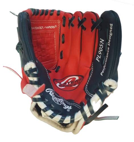 Rawlings PL90SN Kids' Players Series 9" Youth Baseball Glove, Red / Navy Blue