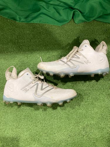 White Adult Used Men's Size 12 (Women's 13)New Balance Freeze 4.0 Mid Top Molded Lacrosse Cleats