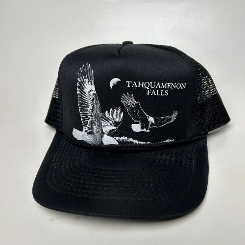 Vintage Tahquamenon Falls Trucker Snapback Hat Cap Black Nature Mesh Back