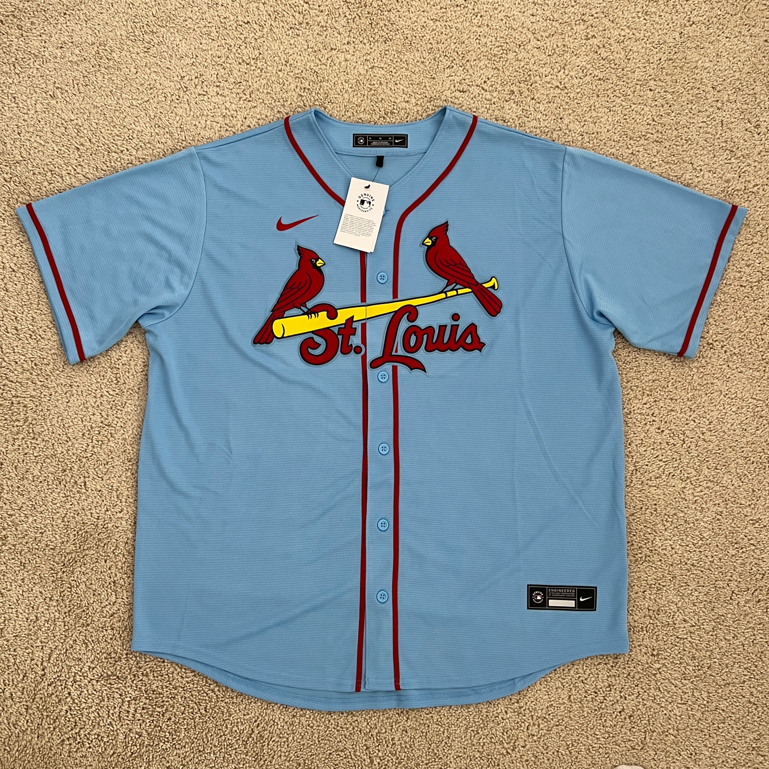 Nike St. Louis Cardinals Genuine MLB Baseball Light Blue Jersey Men’s Size XL