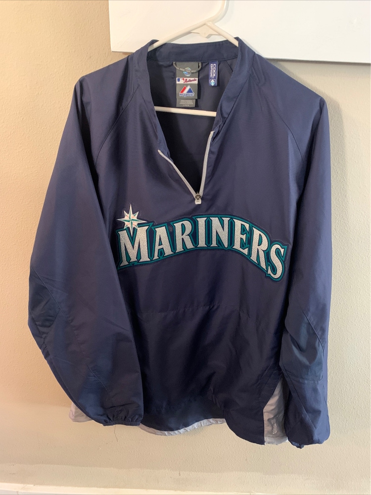Seattle Mariners Mens Jacket L Blue Cool Base Lightweight Baseball Windbreaker
