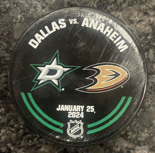 Dallas Stars vs Anaheim Ducks NHL Authenticated Official Warm Up Puck